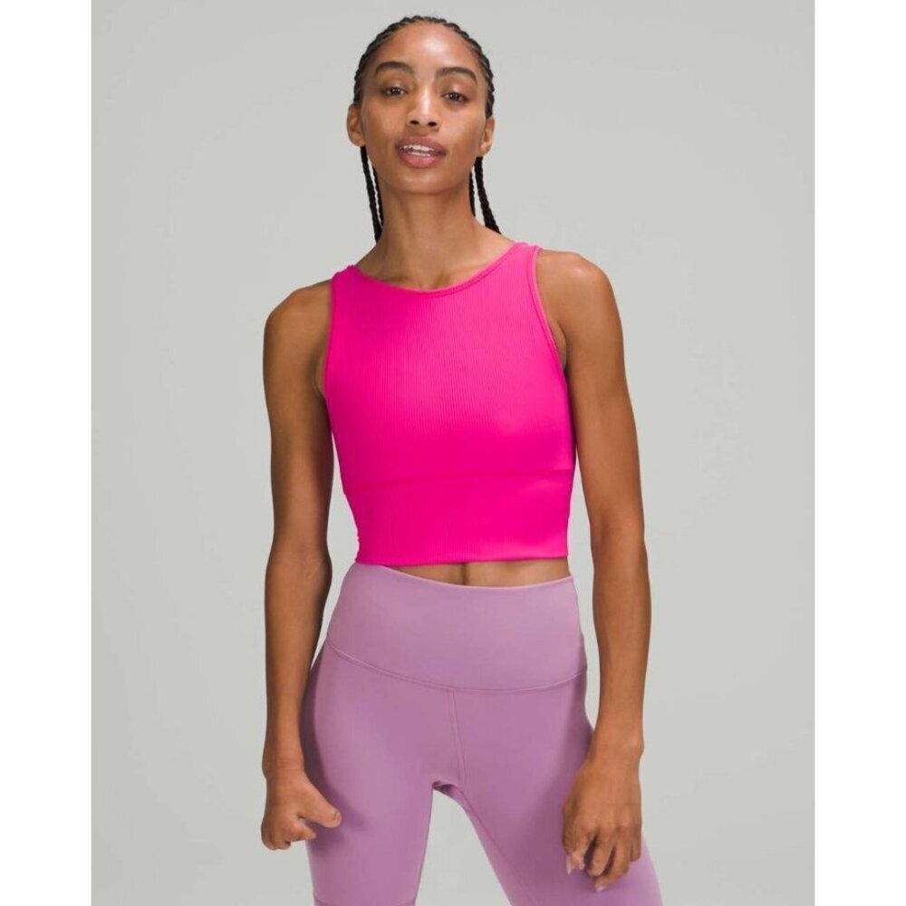 Lululemon Power Pivot Ribbed Sonic Pink Crop Athletic Tank Top 6